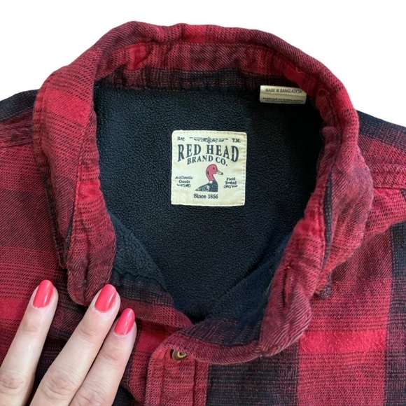Redhead Shirt Jacket Shacket Men’s M Fleece Lined Red Buffalo Print Flannel Coat - Picture 6 of 15